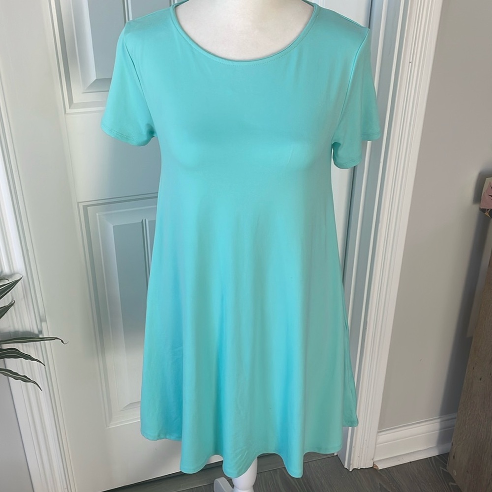 Shop Basic aqua green tunic top/dress + pockets (small)